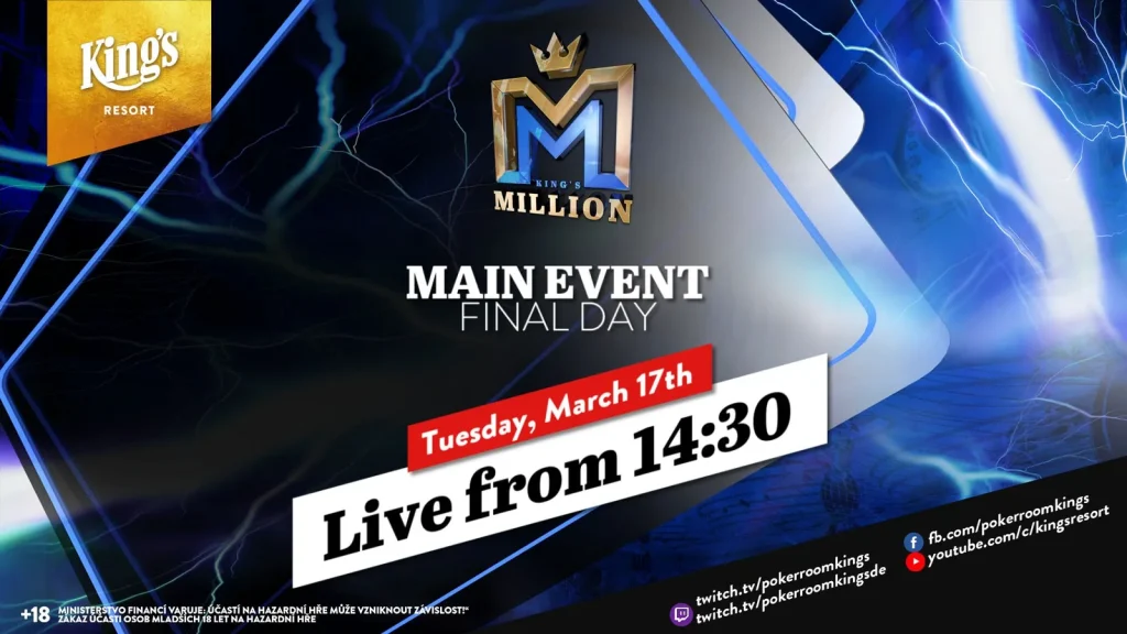 Вторник с 14:30 – финальный день €250 King’s Million NLH Main Event из King’s!