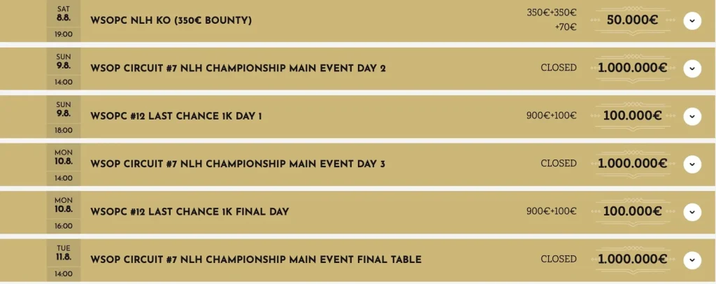 Двенадцать колец WSOP и гарантия €2,8 Mio. на WSOP Circuit Slovakia в Card Casino Samorin!