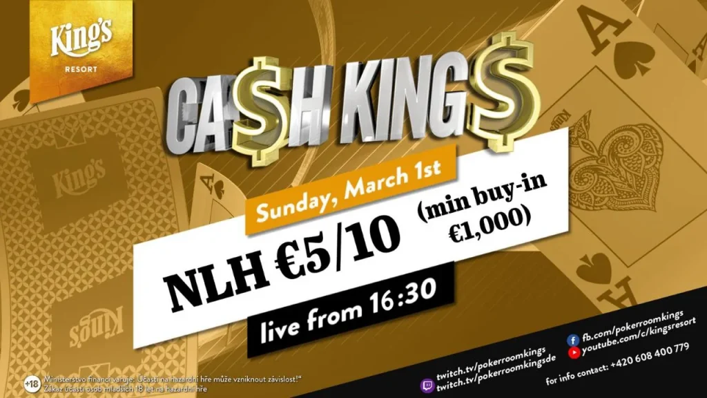 Воскресенье с 16:30 – Ca$h King$ Special NLH €5/€10 из King’s!
