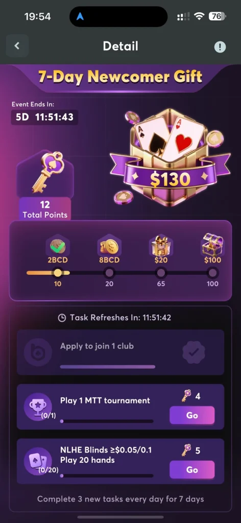 7-Day Newcomer Gift BCPoker