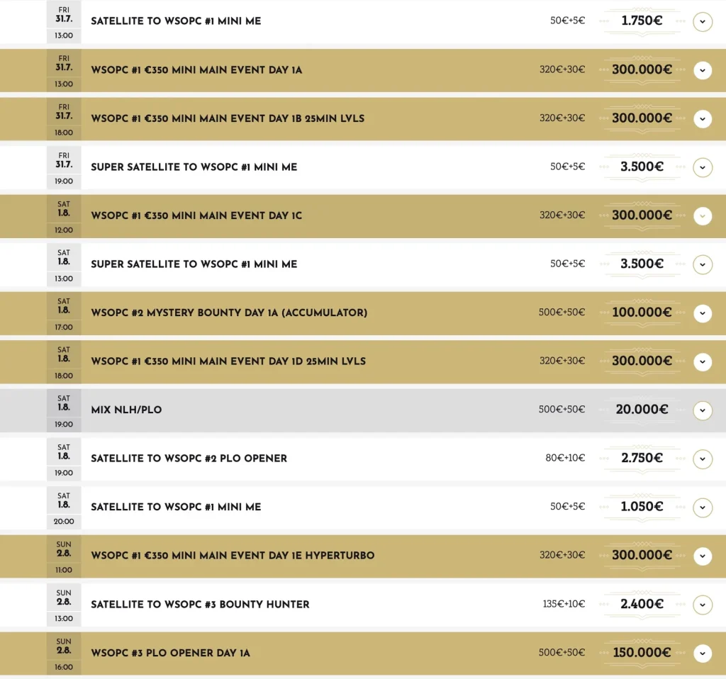 Двенадцать колец WSOP и гарантия €2,8 Mio. на WSOP Circuit Slovakia в Card Casino Samorin!