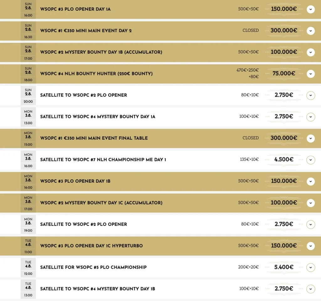 Двенадцать колец WSOP и гарантия €2,8 Mio. на WSOP Circuit Slovakia в Card Casino Samorin!
