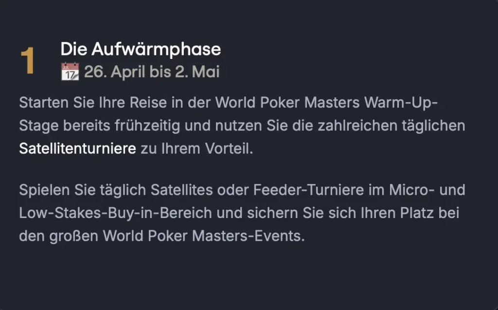 CoinPoker World Poker Masters WPM - Этапы