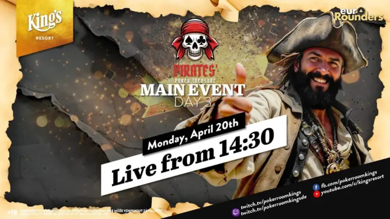 Понедельник с 14:30 – День 3 €480 Pirates Poker Treasure Mystery Bounty Main Event!