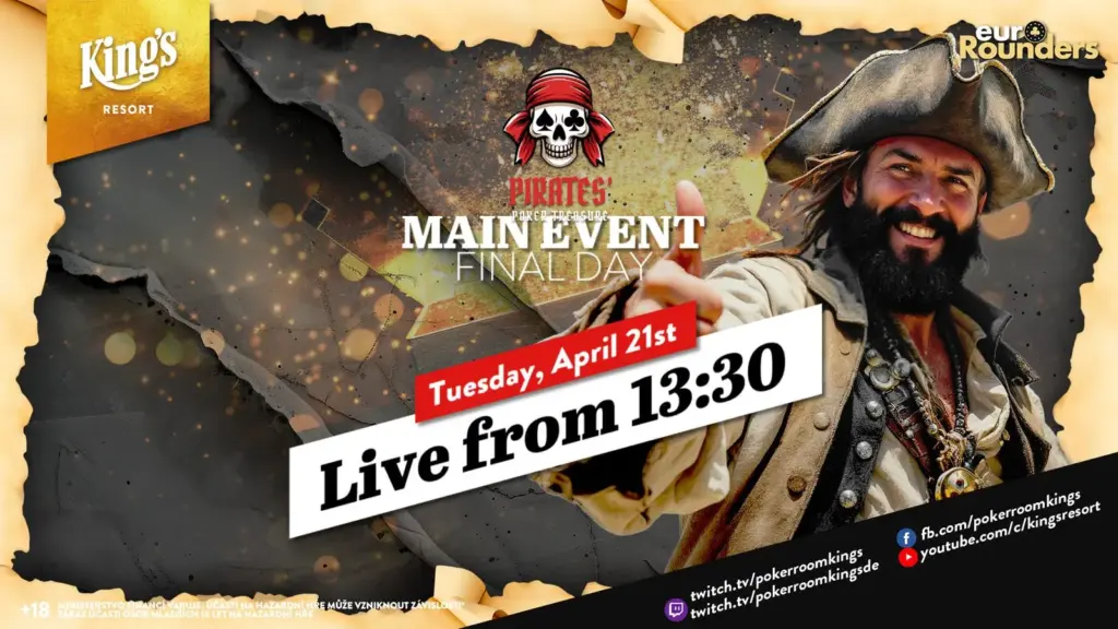 Вторник с 13:30 – Финал €480 Pirates Poker Treasure Mystery Bounty Main Event!