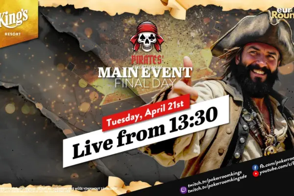 Вторник с 13:30 – Финал €480 Pirates Poker Treasure Mystery Bounty Main Event!