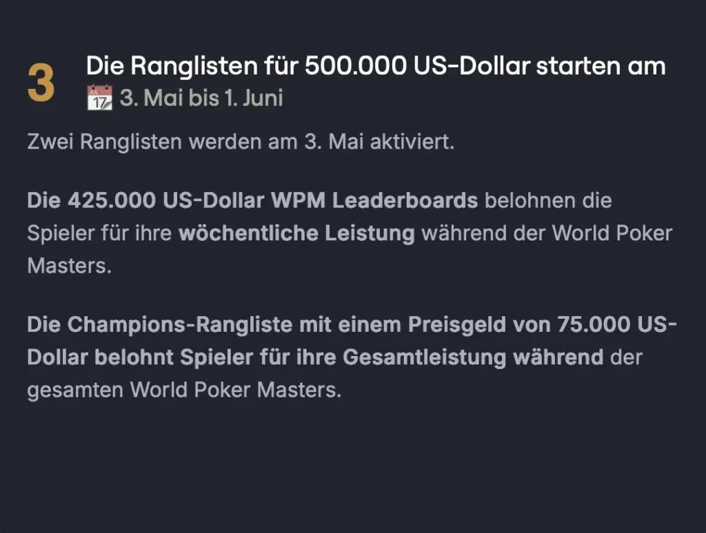 CoinPoker World Poker Masters WPM - Этапы