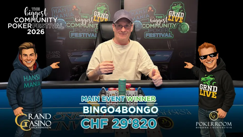 „Bingo4Bongo“ выигрывает Главное событие Фестиваля покера сообщества в дополнительное время!